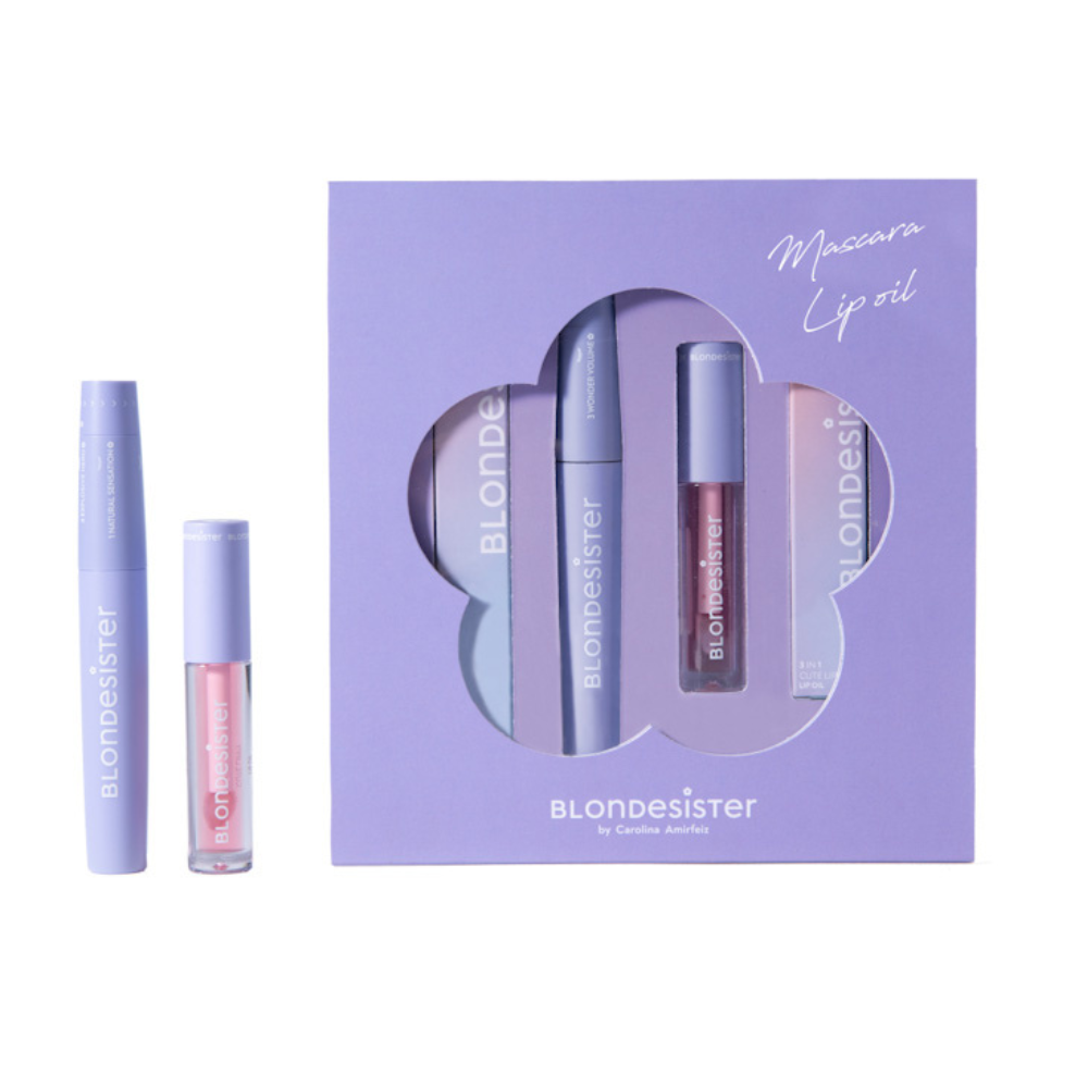 BLONDESISTER „Mini Box Essential“ dežutė (juodos spalvos tušas 12 ml ir bespalvis lūpų aliejus 2,5 ml)