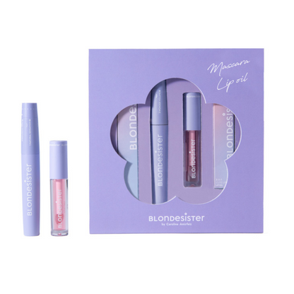 BLONDESISTER „Mini Box Essential“ dežutė (juodos spalvos tušas 12 ml ir bespalvis lūpų aliejus 2,5 ml)